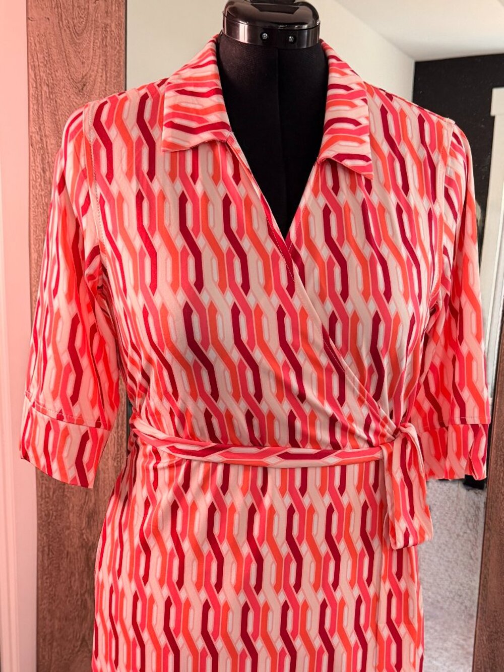 JoFit Wrap Dress L Pink Orange Geo Print Golf Tennis Athleisure